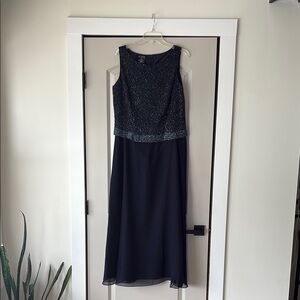 JKara beaded navy sleeveless formal dress size 14P
